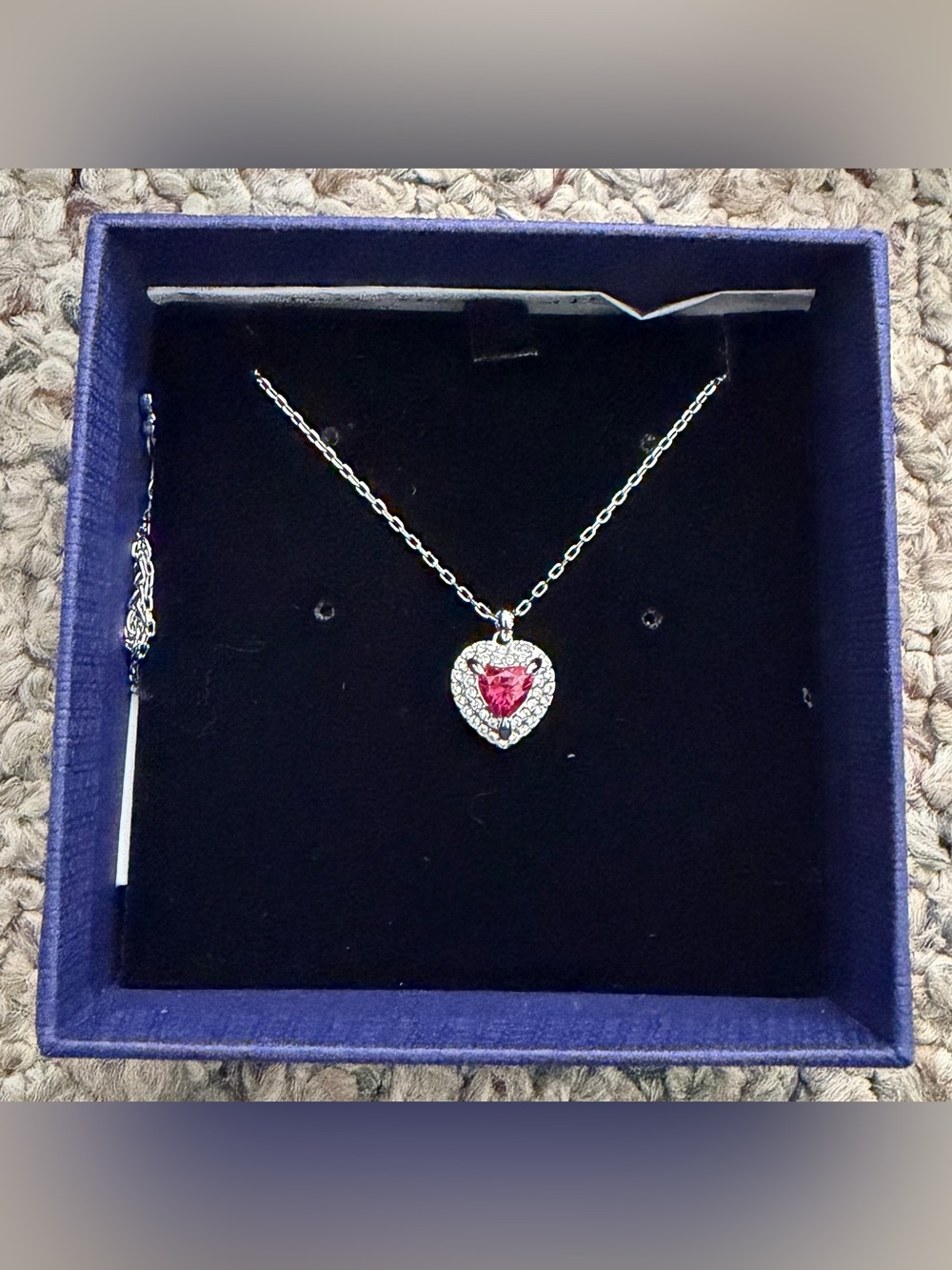 NWT Swarovski Silver Heart Necklace with Pink Crystal Center